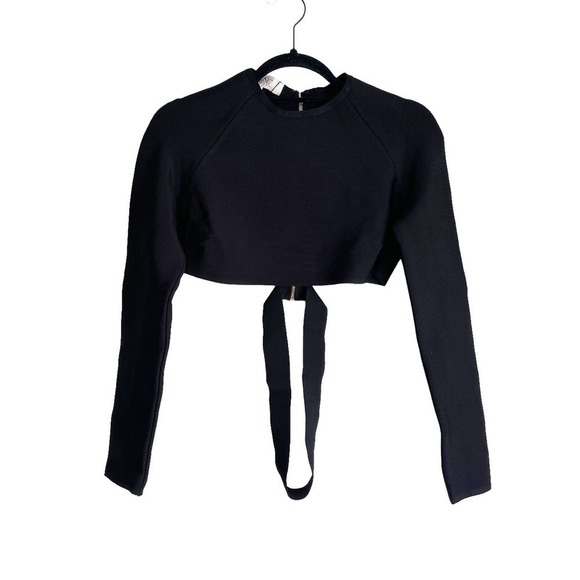 House of CB London Full Zip Crop Top Long Sleeve Talika Black Women's Size L NWT - Picture 5 of 7